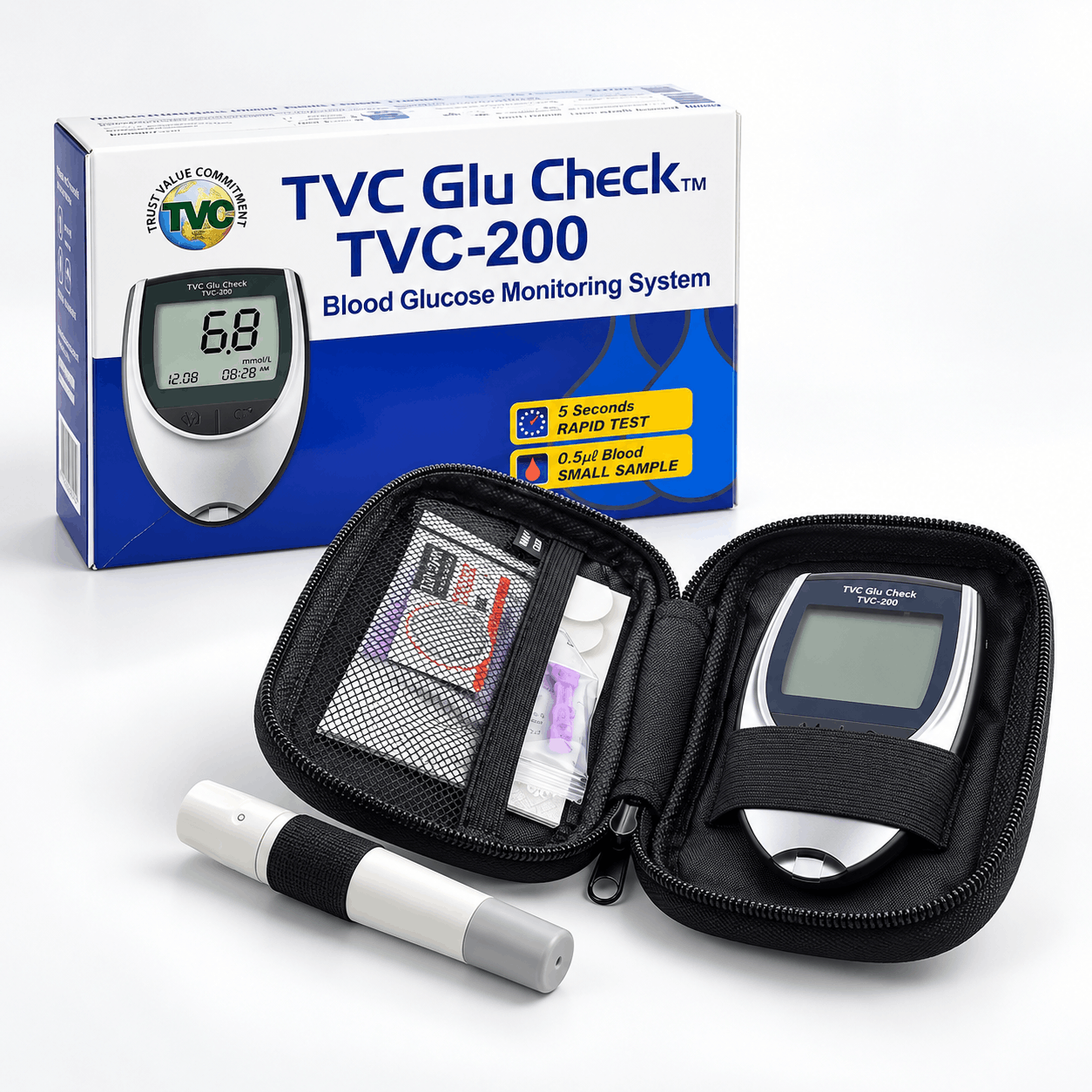 TVC Glu Check TVC-200 Blood Glucose Meter – 5 Second Diabetes Testing Kit with 25 Test Strips & 10 Lancets 2