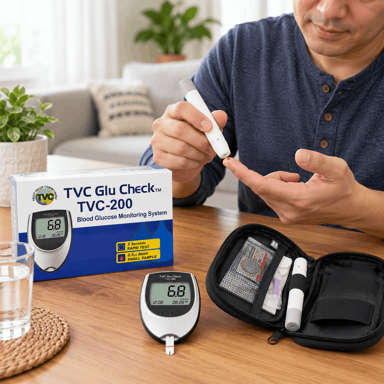 TVC Glu Check TVC-200 Blood Glucose Meter – 5 Second Diabetes Testing Kit with 25 Test Strips & 10 Lancets 3