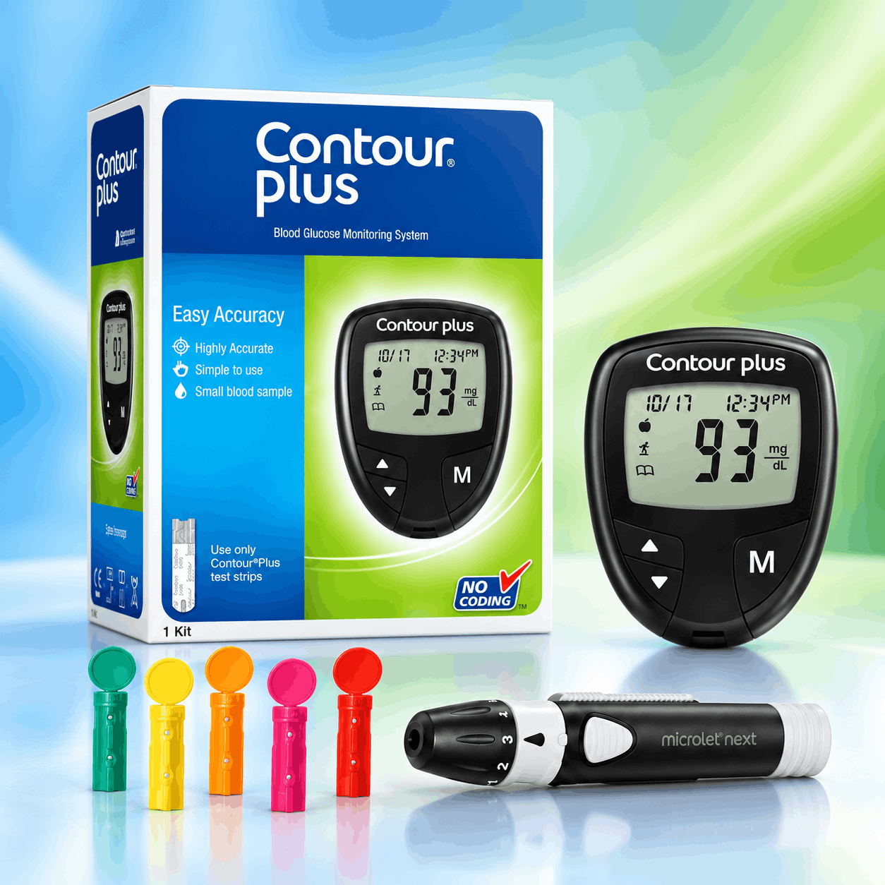 Contour Plus Auto-Coded Blood Glucose Monitoring System – 5 Second Glucometer with Lancing Device & Lancets 2