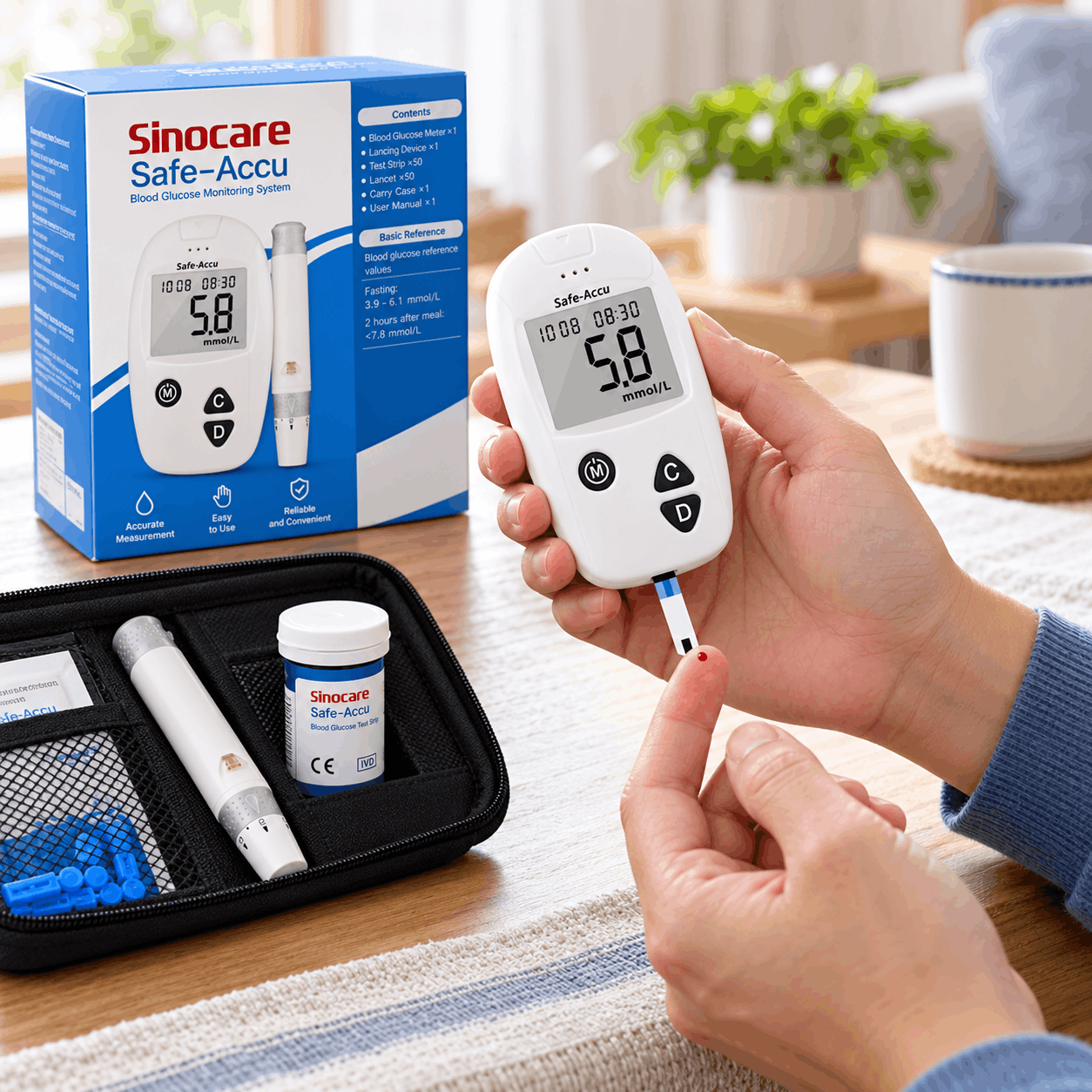 Sinocare Safe-Accu Blood Glucose Monitoring System – 10 Second Diabetes Testing Meter with 200 Memory 4