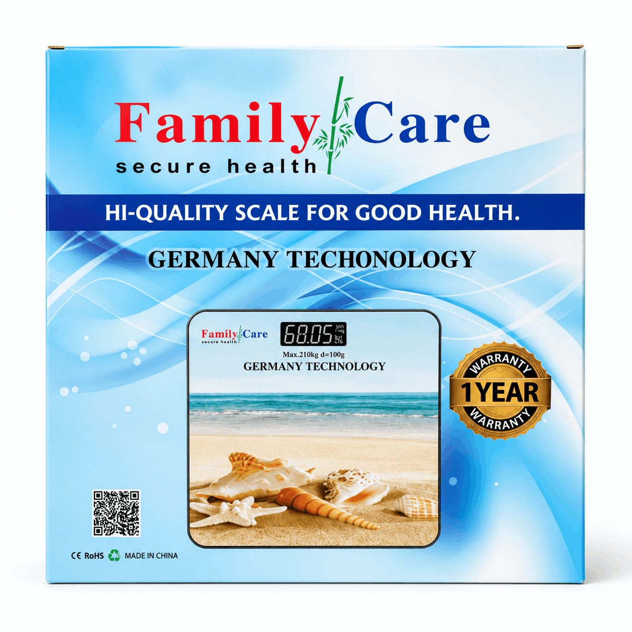 Family Care Digital Glass Body Weight Scale | 210kg Electronic Bathroom Scale | High Precision LCD Weight Machine | 1 Year Warranty