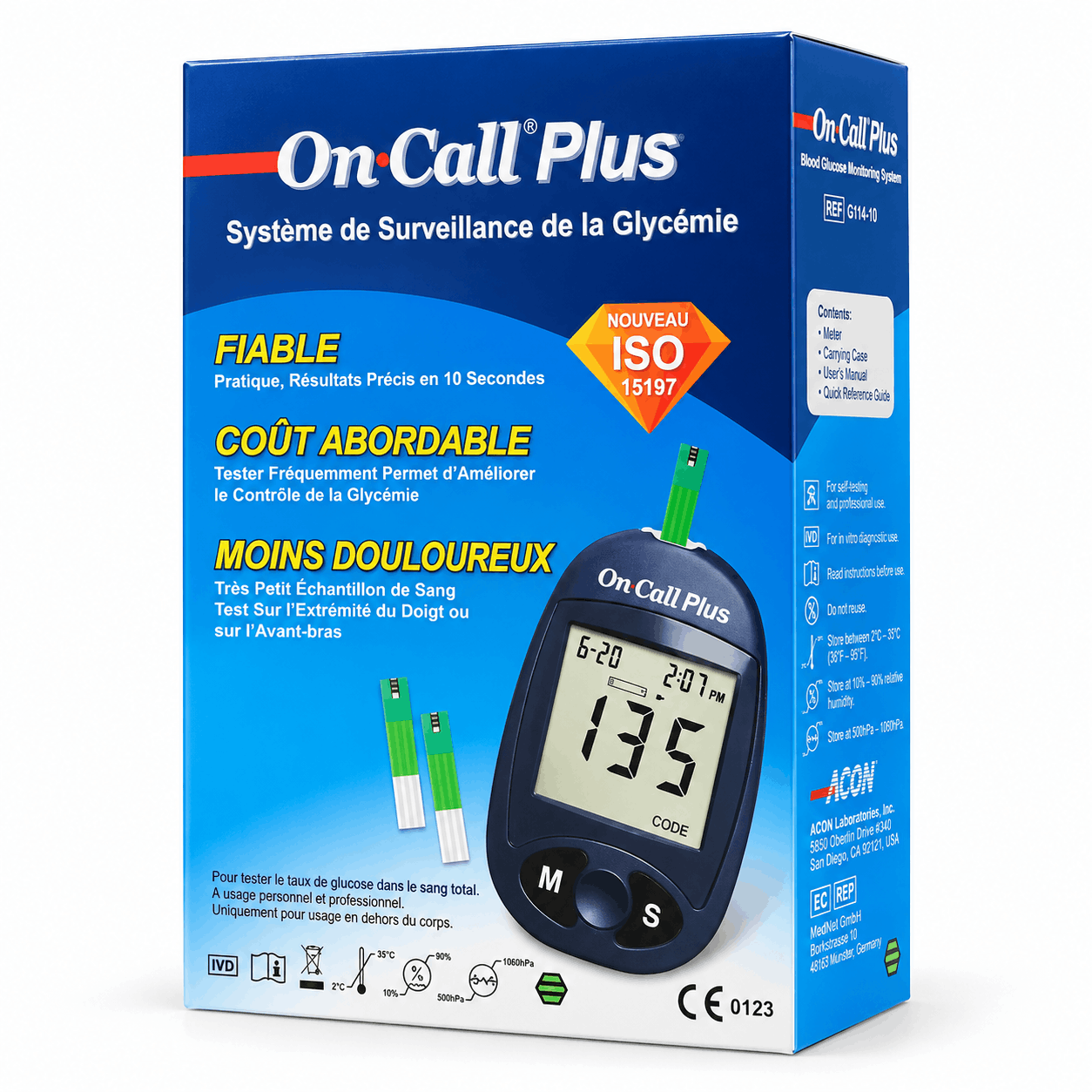 OnCall Plus Blood Glucose Monitoring System – Digital Glucometer with 10-Second Results, 300 Memory & Alternate Site Testing