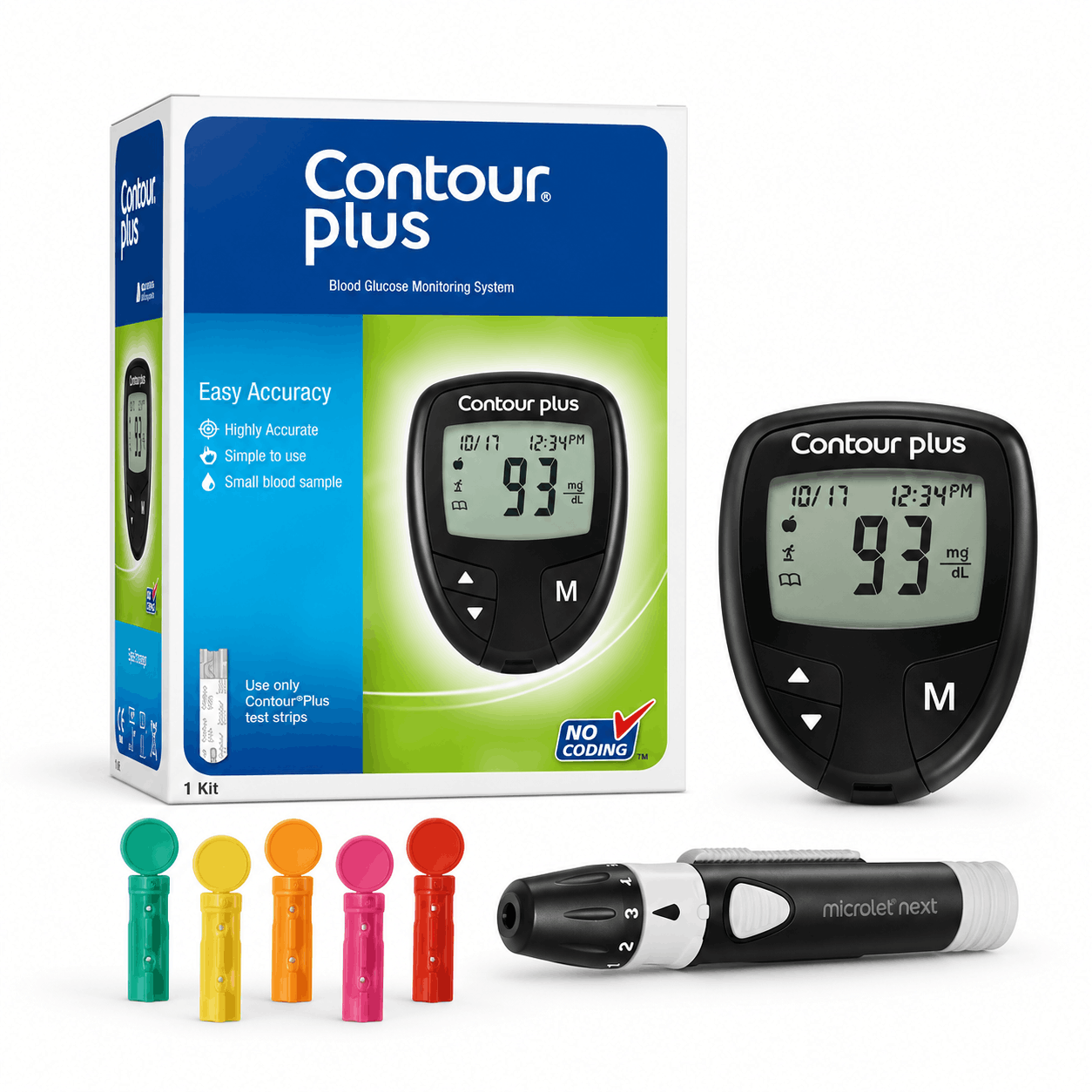 Contour Plus Auto-Coded Blood Glucose Monitoring System – 5 Second Glucometer with Lancing Device & Lancets